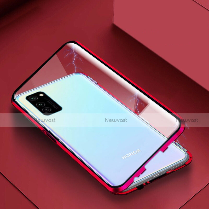 Luxury Aluminum Metal Frame Mirror Cover Case 360 Degrees M02 for Huawei Honor View 30 5G Red