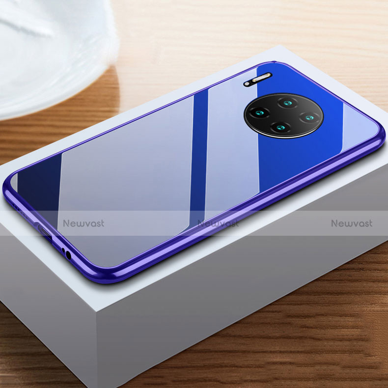 Luxury Aluminum Metal Frame Mirror Cover Case 360 Degrees M02 for Huawei Mate 30 Blue