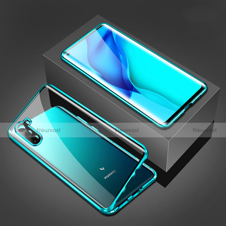 Luxury Aluminum Metal Frame Mirror Cover Case 360 Degrees M02 for Huawei Mate 40 Lite 5G Cyan