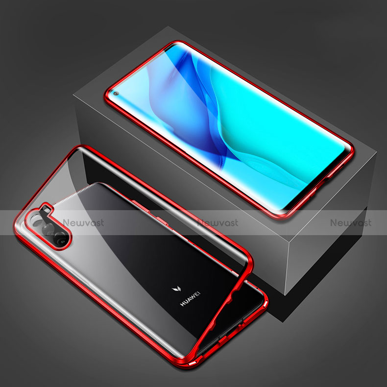 Luxury Aluminum Metal Frame Mirror Cover Case 360 Degrees M02 for Huawei Mate 40 Lite 5G Red