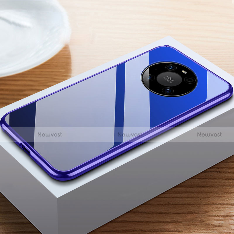 Luxury Aluminum Metal Frame Mirror Cover Case 360 Degrees M02 for Huawei Mate 40 Pro Blue