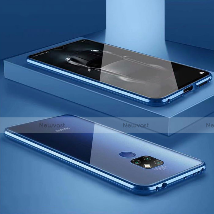 Luxury Aluminum Metal Frame Mirror Cover Case 360 Degrees M02 for Huawei Nova 5i Pro Blue