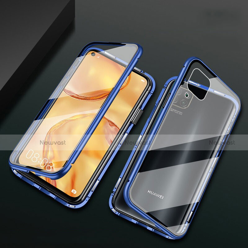 Luxury Aluminum Metal Frame Mirror Cover Case 360 Degrees M02 for Huawei Nova 6 SE Blue