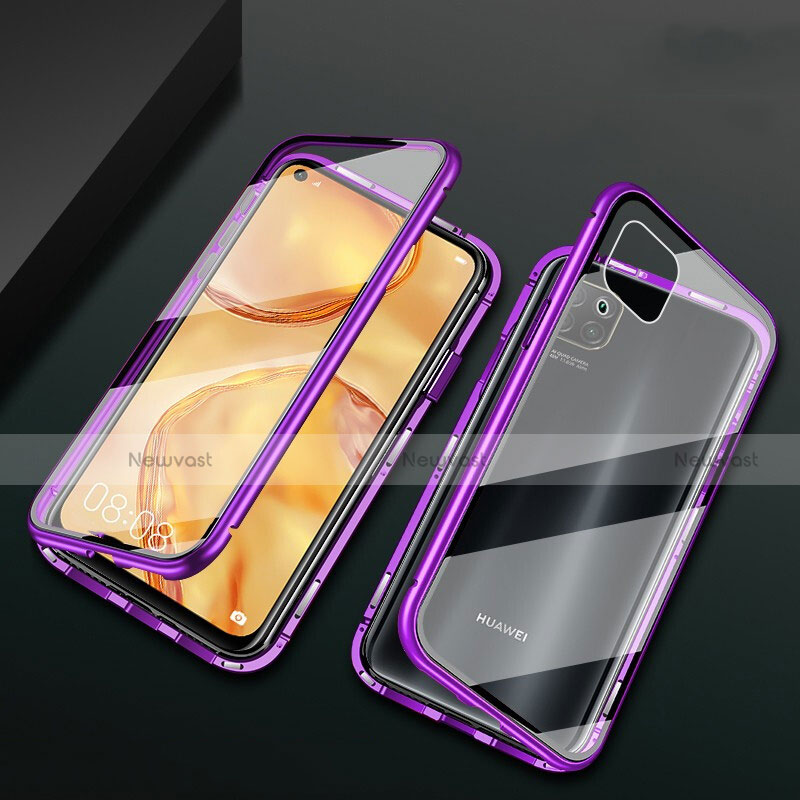 Luxury Aluminum Metal Frame Mirror Cover Case 360 Degrees M02 for Huawei Nova 6 SE Purple