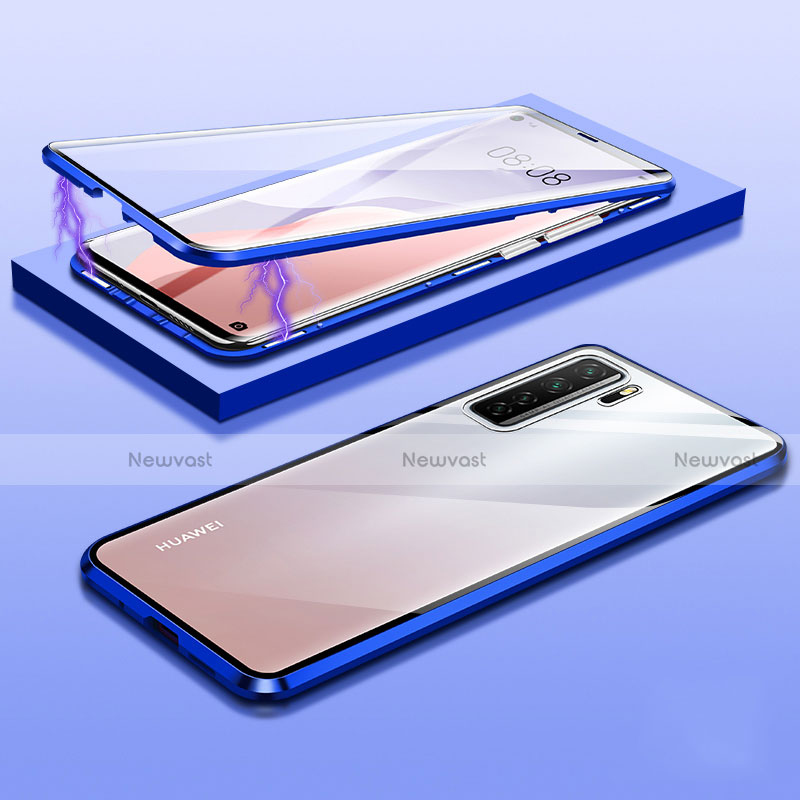 Luxury Aluminum Metal Frame Mirror Cover Case 360 Degrees M02 for Huawei Nova 7 SE 5G Blue