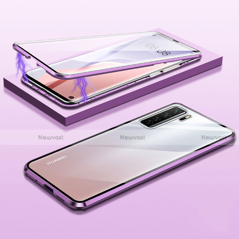 Luxury Aluminum Metal Frame Mirror Cover Case 360 Degrees M02 for Huawei Nova 7 SE 5G Purple