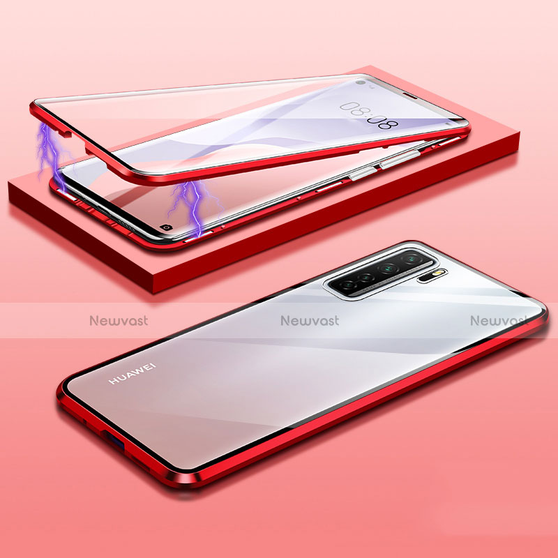 Luxury Aluminum Metal Frame Mirror Cover Case 360 Degrees M02 for Huawei Nova 7 SE 5G Red