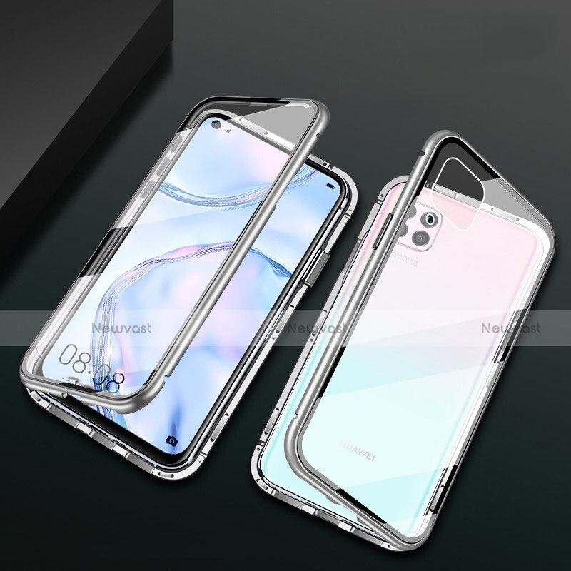 Luxury Aluminum Metal Frame Mirror Cover Case 360 Degrees M02 for Huawei Nova 7i Silver