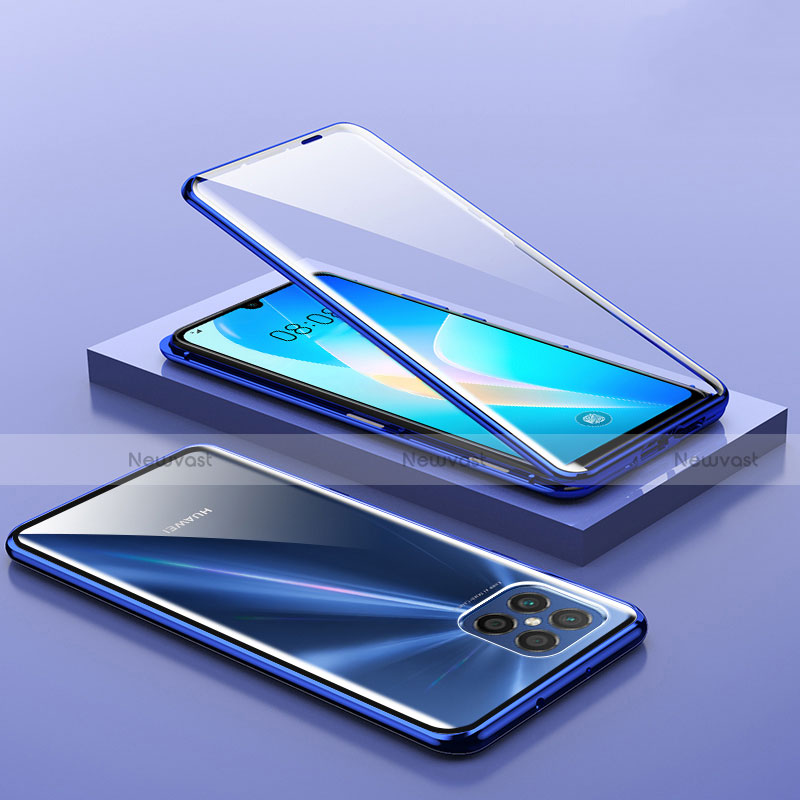 Luxury Aluminum Metal Frame Mirror Cover Case 360 Degrees M02 for Huawei Nova 8 SE 5G Blue