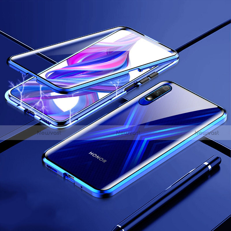 Luxury Aluminum Metal Frame Mirror Cover Case 360 Degrees M02 for Huawei P Smart Pro (2019) Blue