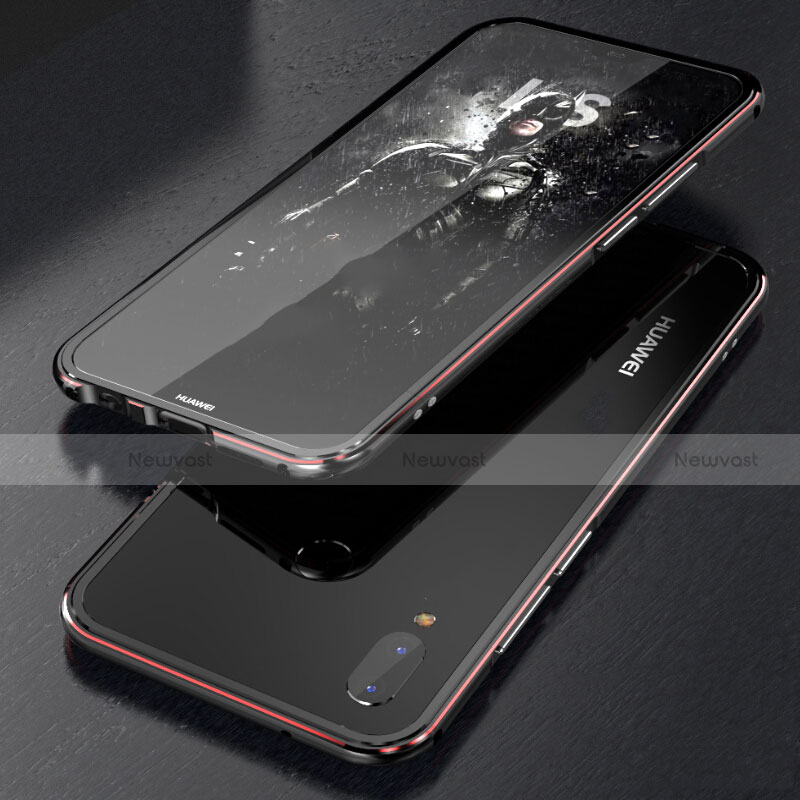 Luxury Aluminum Metal Frame Mirror Cover Case 360 Degrees M02 for Huawei P20 Lite Red and Black