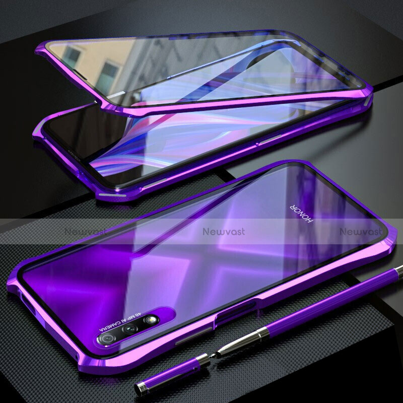 Luxury Aluminum Metal Frame Mirror Cover Case 360 Degrees M02 for Huawei Y9 Prime (2019) Purple