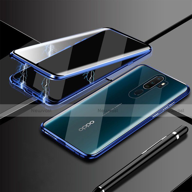 Luxury Aluminum Metal Frame Mirror Cover Case 360 Degrees M02 for Oppo A11 Blue