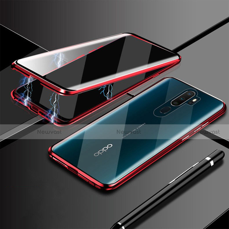 Luxury Aluminum Metal Frame Mirror Cover Case 360 Degrees M02 for Oppo A11 Red