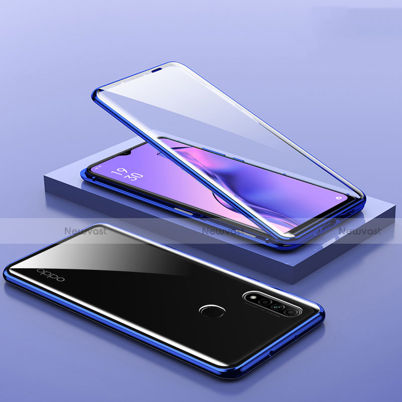 Luxury Aluminum Metal Frame Mirror Cover Case 360 Degrees M02 for Oppo A31 Blue