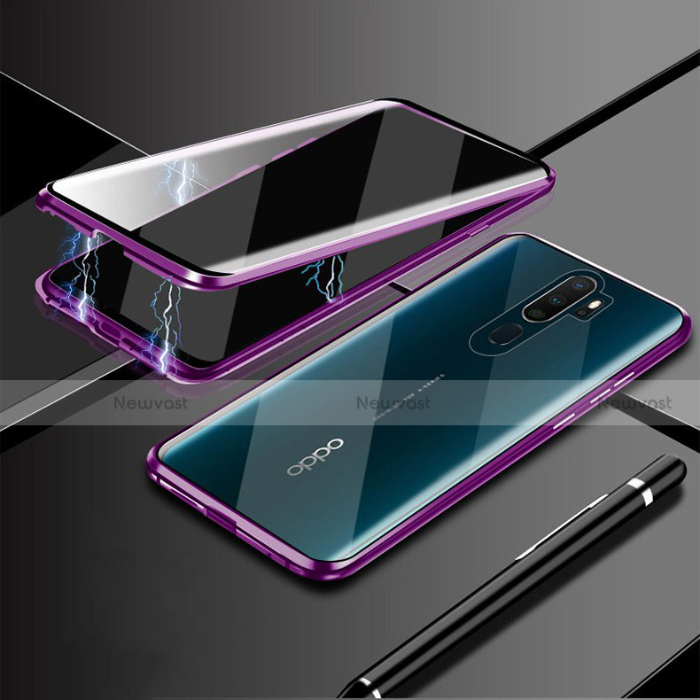 Luxury Aluminum Metal Frame Mirror Cover Case 360 Degrees M02 for Oppo A5 (2020) Purple