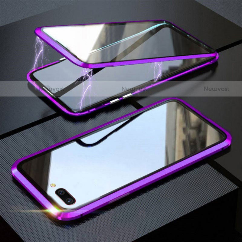 Luxury Aluminum Metal Frame Mirror Cover Case 360 Degrees M02 for Oppo A5 Purple
