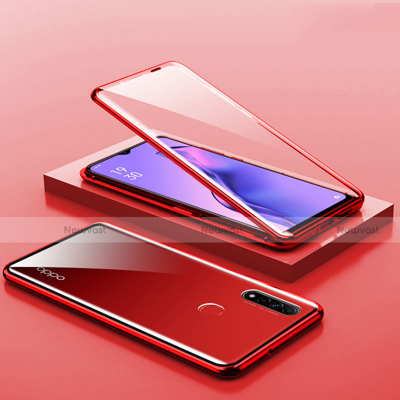 Luxury Aluminum Metal Frame Mirror Cover Case 360 Degrees M02 for Oppo A8 Red