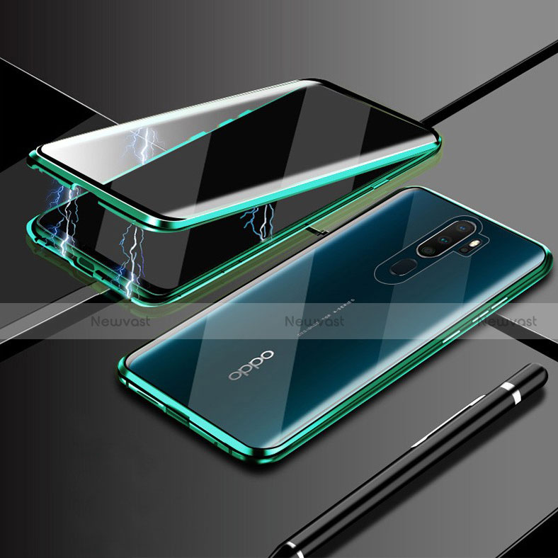 Luxury Aluminum Metal Frame Mirror Cover Case 360 Degrees M02 for Oppo A9 (2020) Green