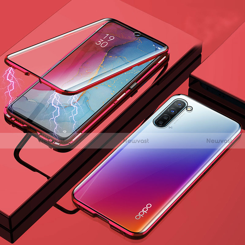 Luxury Aluminum Metal Frame Mirror Cover Case 360 Degrees M02 for Oppo Find X2 Lite Red