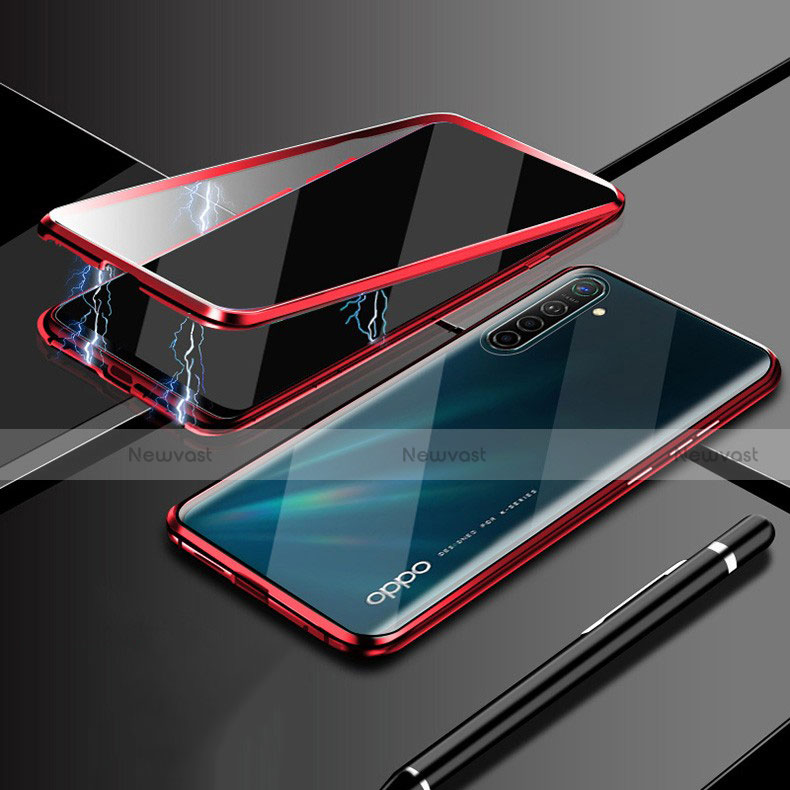 Luxury Aluminum Metal Frame Mirror Cover Case 360 Degrees M02 for Oppo K5 Red