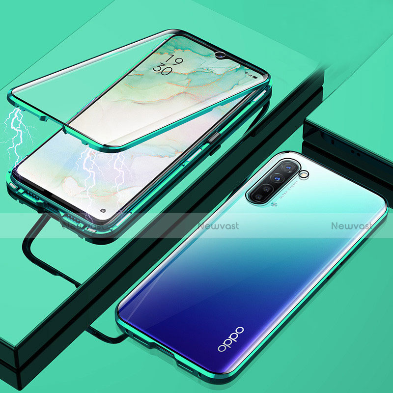 Luxury Aluminum Metal Frame Mirror Cover Case 360 Degrees M02 for Oppo K7 5G Green