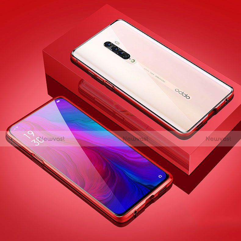 Luxury Aluminum Metal Frame Mirror Cover Case 360 Degrees M02 for Oppo Reno2 Red