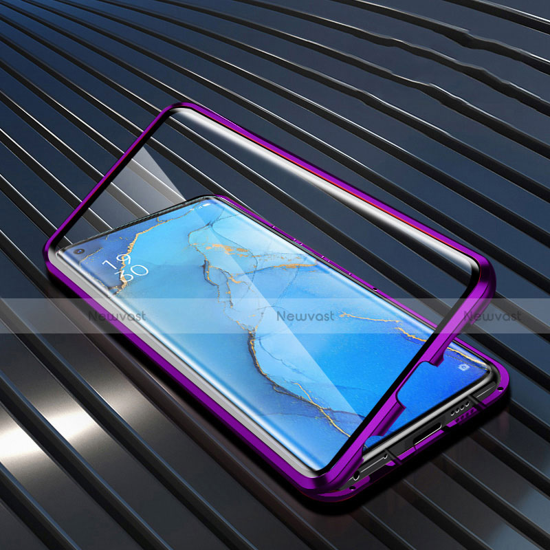 Luxury Aluminum Metal Frame Mirror Cover Case 360 Degrees M02 for Oppo Reno3 Pro Purple