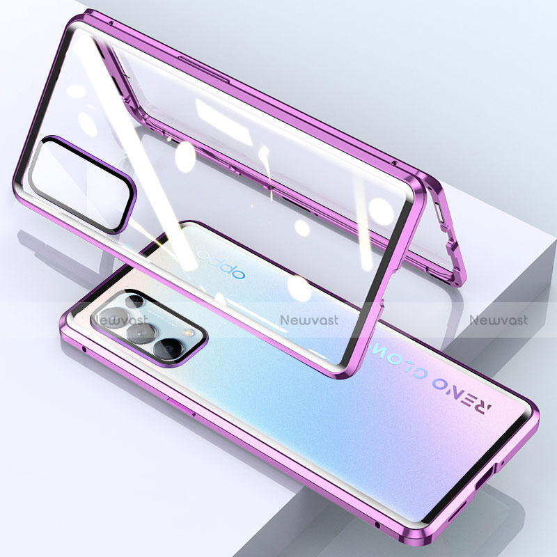 Luxury Aluminum Metal Frame Mirror Cover Case 360 Degrees M02 for Oppo Reno5 Pro 5G