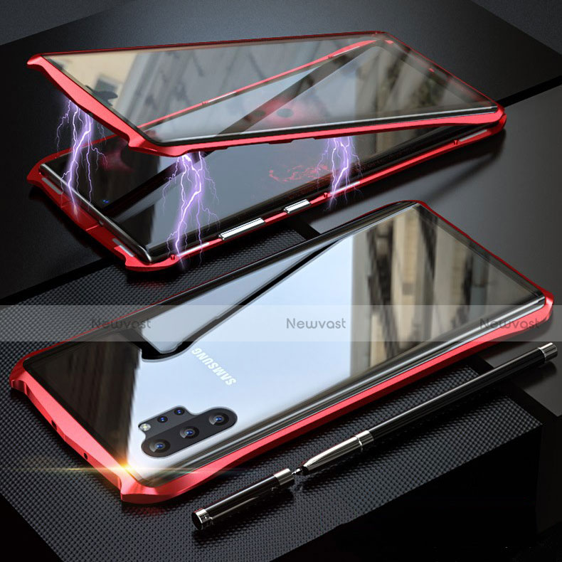 Luxury Aluminum Metal Frame Mirror Cover Case 360 Degrees M02 for Samsung Galaxy Note 10 Plus Red