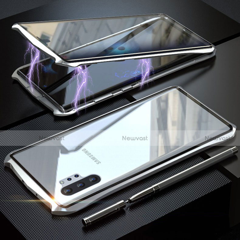 Luxury Aluminum Metal Frame Mirror Cover Case 360 Degrees M02 for Samsung Galaxy Note 10 Plus Silver