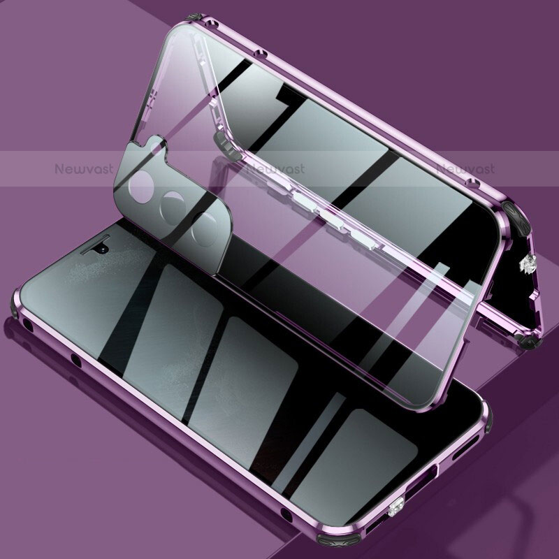 Luxury Aluminum Metal Frame Mirror Cover Case 360 Degrees M02 for Samsung Galaxy S21 FE 5G Purple