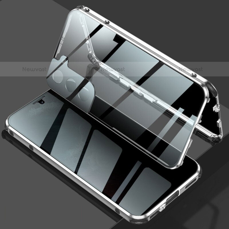 Luxury Aluminum Metal Frame Mirror Cover Case 360 Degrees M02 for Samsung Galaxy S22 5G Silver