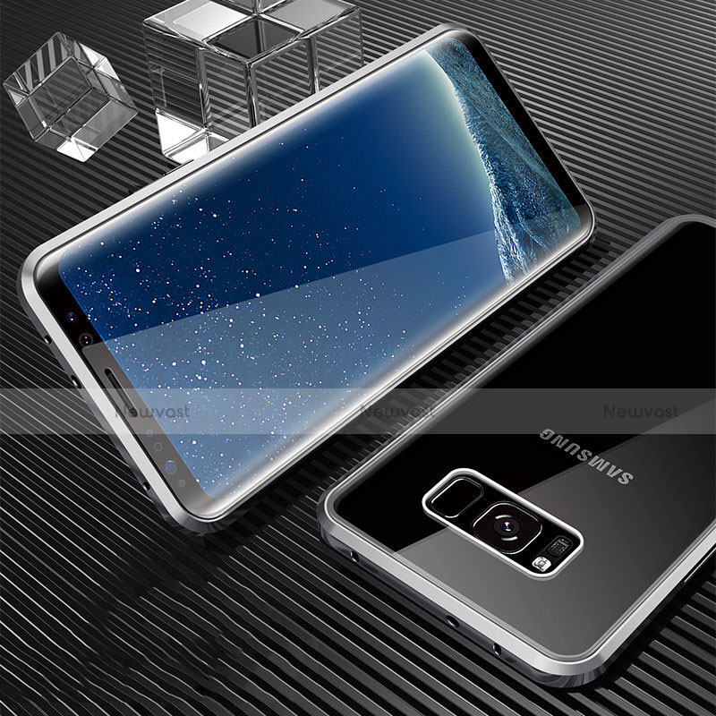 Luxury Aluminum Metal Frame Mirror Cover Case 360 Degrees M02 for Samsung Galaxy S8 Plus Silver