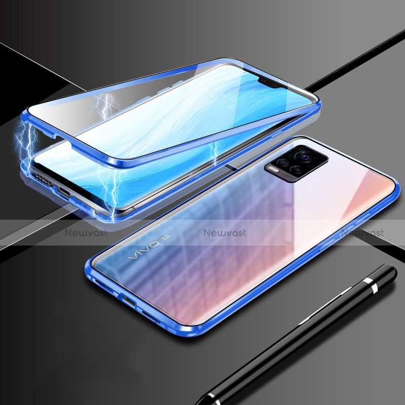 Luxury Aluminum Metal Frame Mirror Cover Case 360 Degrees M02 for Vivo V20 Pro 5G Blue