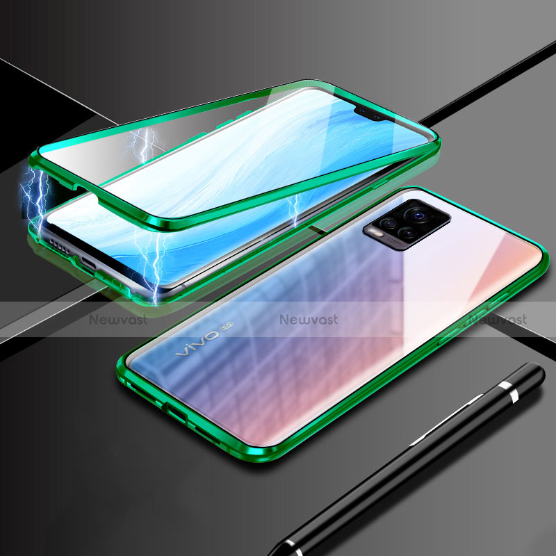 Luxury Aluminum Metal Frame Mirror Cover Case 360 Degrees M02 for Vivo V20 Pro 5G Green