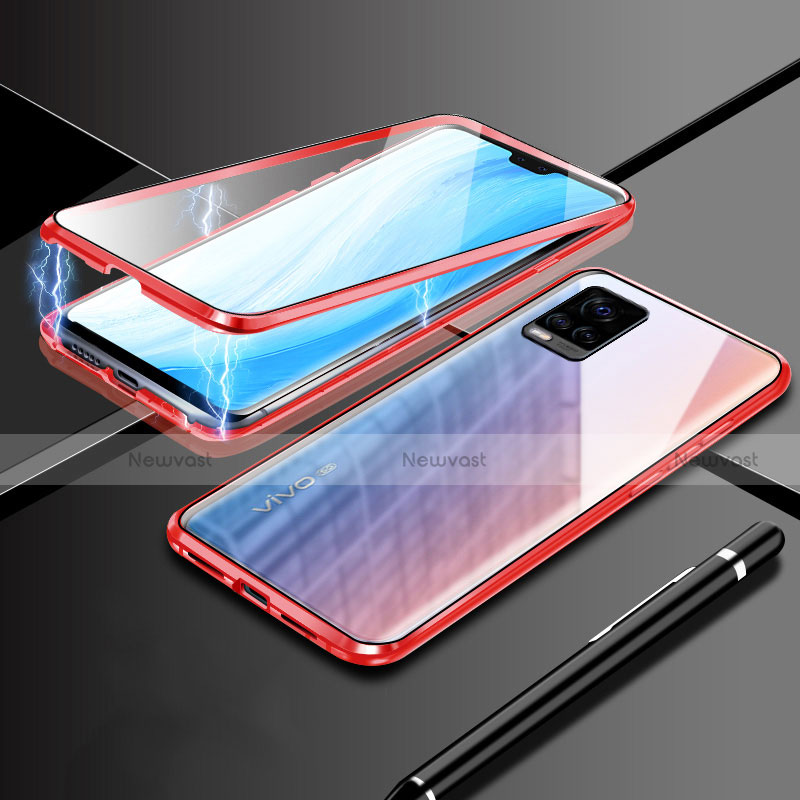 Luxury Aluminum Metal Frame Mirror Cover Case 360 Degrees M02 for Vivo V20 Pro 5G Red