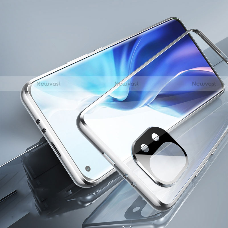 Luxury Aluminum Metal Frame Mirror Cover Case 360 Degrees M02 for Xiaomi Mi 11 Lite 5G Silver