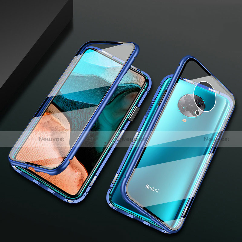 Luxury Aluminum Metal Frame Mirror Cover Case 360 Degrees M02 for Xiaomi Poco F2 Pro Blue