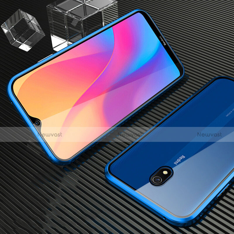 Luxury Aluminum Metal Frame Mirror Cover Case 360 Degrees M02 for Xiaomi Redmi 8A Blue