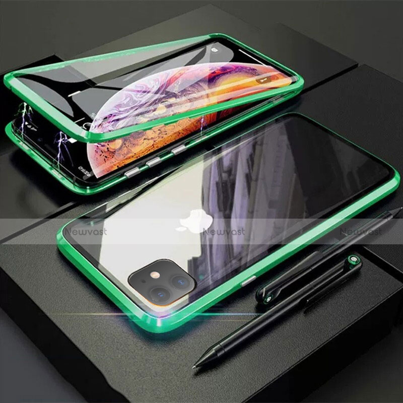 Luxury Aluminum Metal Frame Mirror Cover Case 360 Degrees M03 for Apple iPhone 11 Green