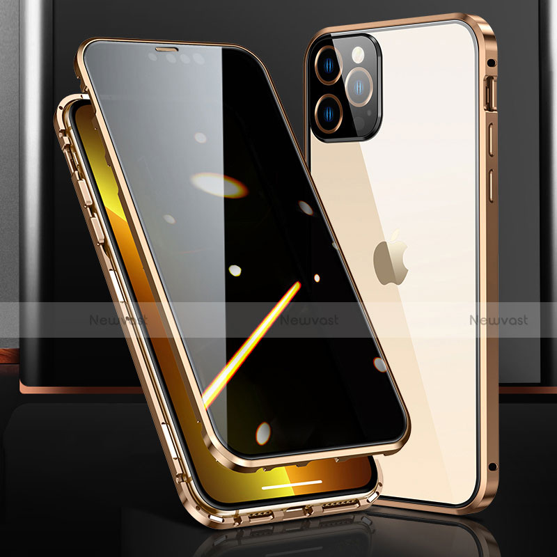 Luxury Aluminum Metal Frame Mirror Cover Case 360 Degrees M03 for Apple iPhone 13 Pro Max Gold