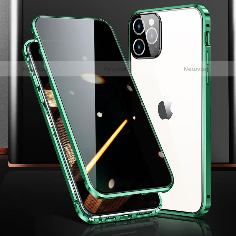 Luxury Aluminum Metal Frame Mirror Cover Case 360 Degrees M03 for Apple iPhone 15 Pro Green