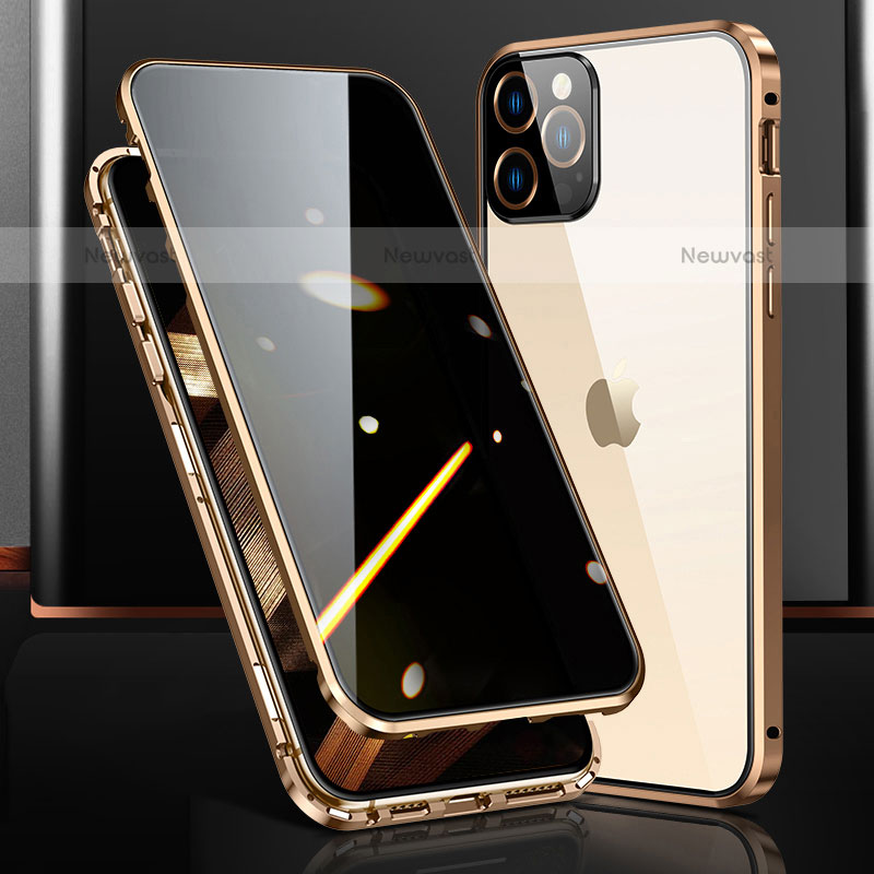 Luxury Aluminum Metal Frame Mirror Cover Case 360 Degrees M03 for Apple iPhone 15 Pro Max Gold