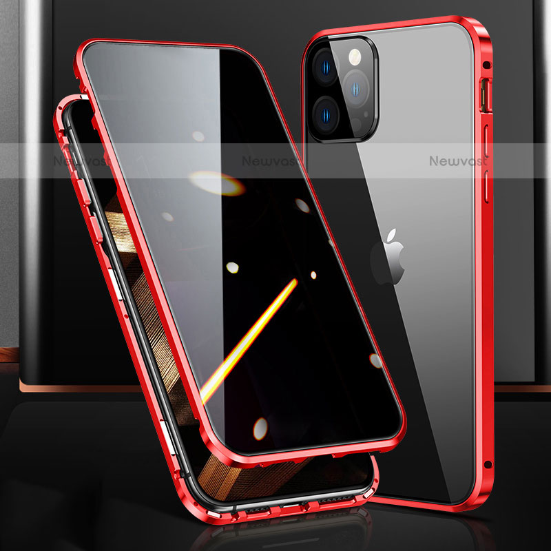 Luxury Aluminum Metal Frame Mirror Cover Case 360 Degrees M03 for Apple iPhone 15 Pro Max Red