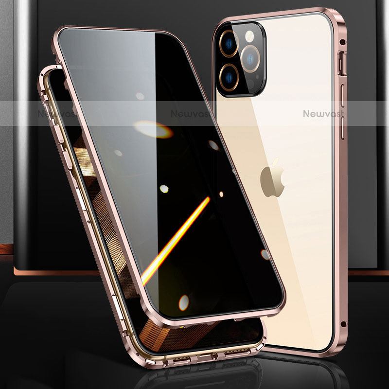 Luxury Aluminum Metal Frame Mirror Cover Case 360 Degrees M03 for Apple iPhone 16 Pro Max Rose Gold