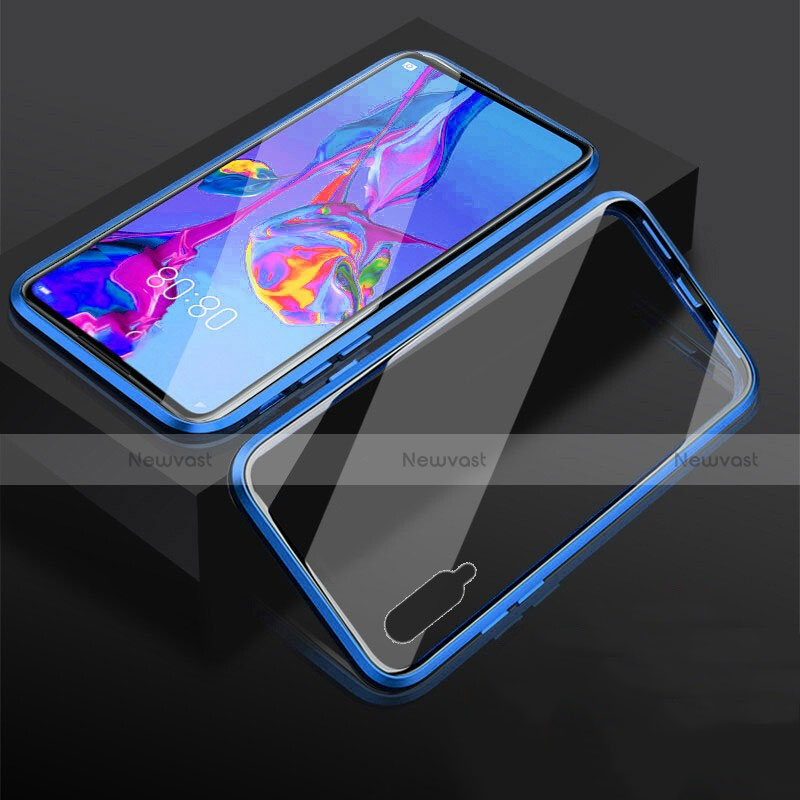 Luxury Aluminum Metal Frame Mirror Cover Case 360 Degrees M03 for Huawei Honor 9X Pro Blue