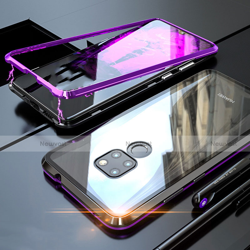 Luxury Aluminum Metal Frame Mirror Cover Case 360 Degrees M03 for Huawei Mate 20 Purple