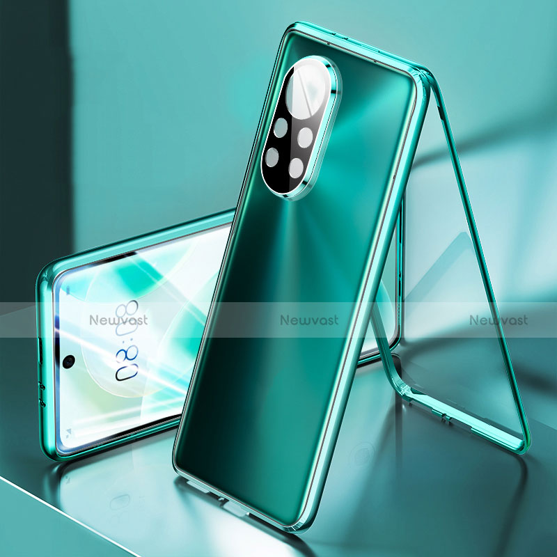 Luxury Aluminum Metal Frame Mirror Cover Case 360 Degrees M03 for Huawei Nova 8 5G Cyan