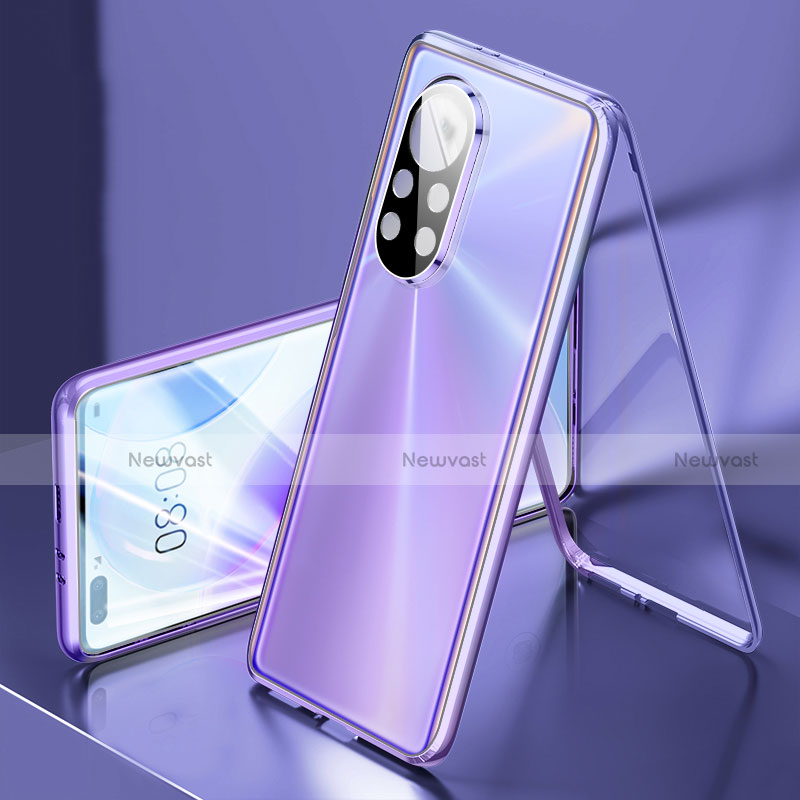 Luxury Aluminum Metal Frame Mirror Cover Case 360 Degrees M03 for Huawei Nova 8 Pro 5G Purple